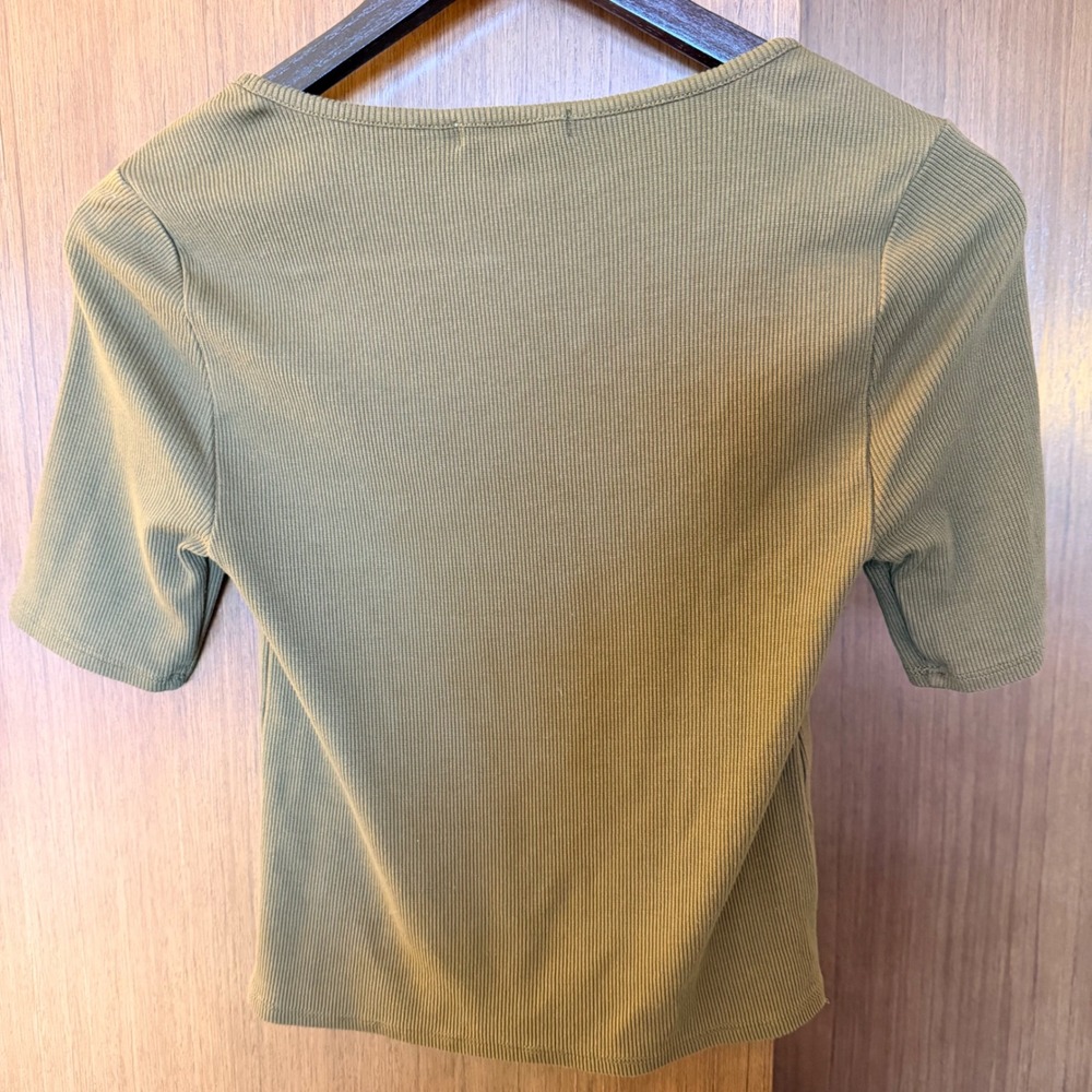 Marine Layer Women S Olive Green Ribbed Square Neck Short Sleeve Top Minimalist - Picture 7 of 7